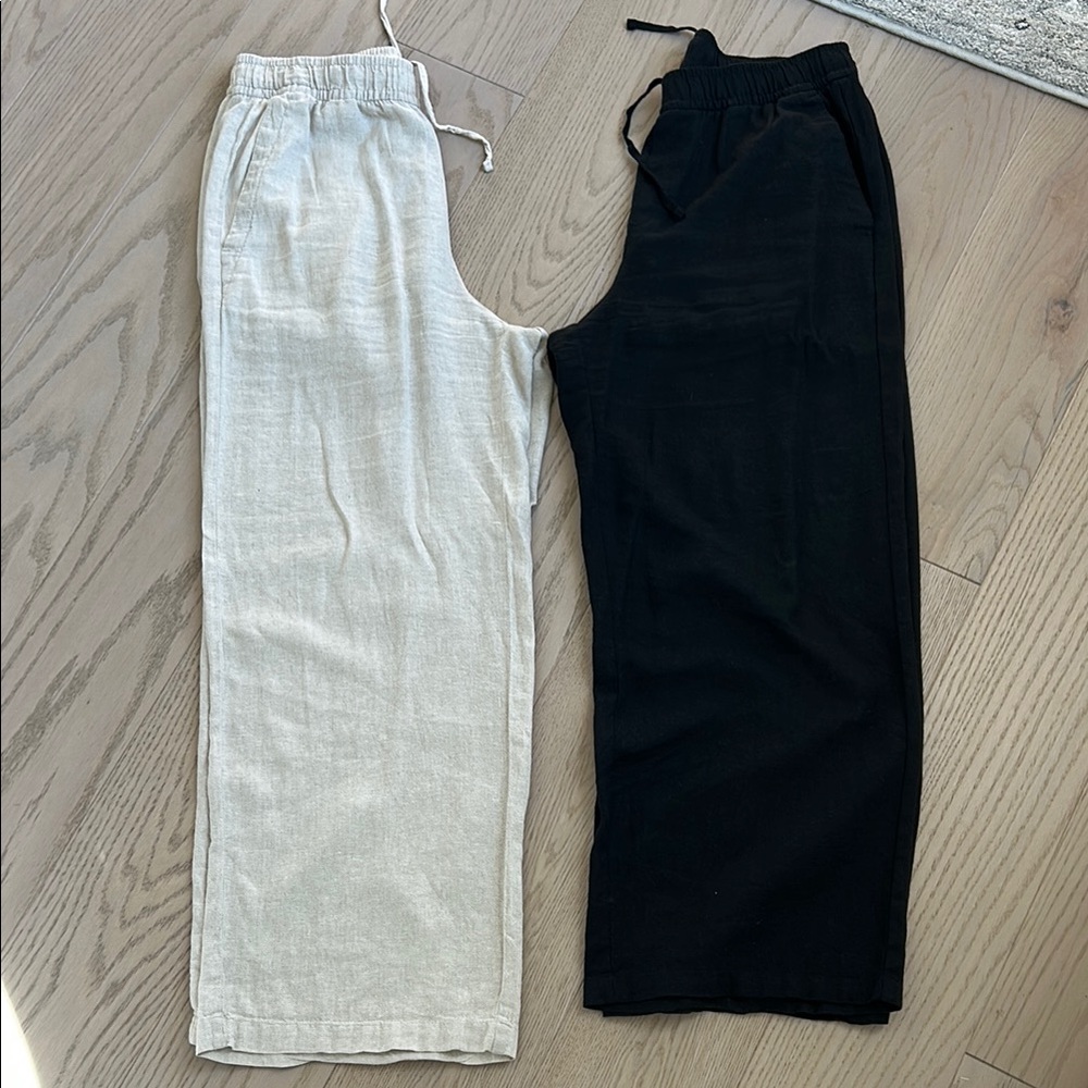 Old Navy High Rise, Wide Leg Linen Blend Pants - Black and/or Cream